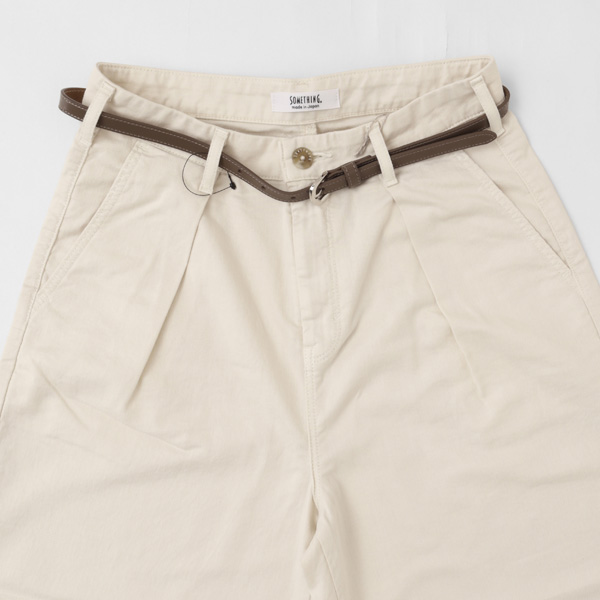 something サムシング SN765S ベルト付 タック ワイド レディース パンツ wide tuck きれいめ 股下短め 足元スッキリの画像