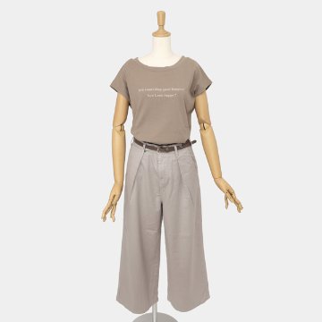 something サムシング SN765S ベルト付 タック ワイド レディース パンツ wide tuck きれいめ 股下短め 足元スッキリの画像