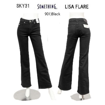 SOMETHING サムシング フレアパンツ ジーンズ デニム SKY31 脚長効果 ストレッチ フレア LISA レディース901ブラックの画像