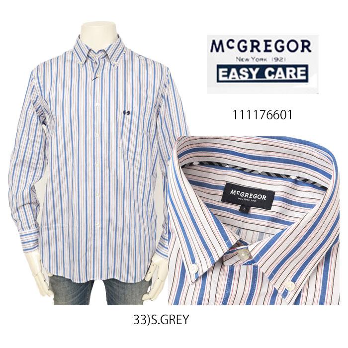 McGREGOR マクレガー EASY CARE　イージーケア ボタンダウンシャツ 111176601　33）S,GREYシャツ メンズ 紳士 春服 ストライプ柄の画像