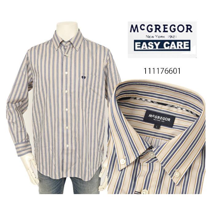 McGREGOR マクレガー EASY CARE　イージーケア ボタンダウンシャツ 111176601　51）BEIGE シャツ メンズ 紳士 春服 ストライプ柄の画像