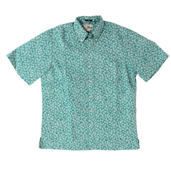 reynspooner 　レインスプーナー　KIKO BLOOMES 0125-5035　89）TEAL BLUE　フルオープンシャツ、　前開き　CLASSIC FIT SHIRT 半袖アロハシャツの画像
