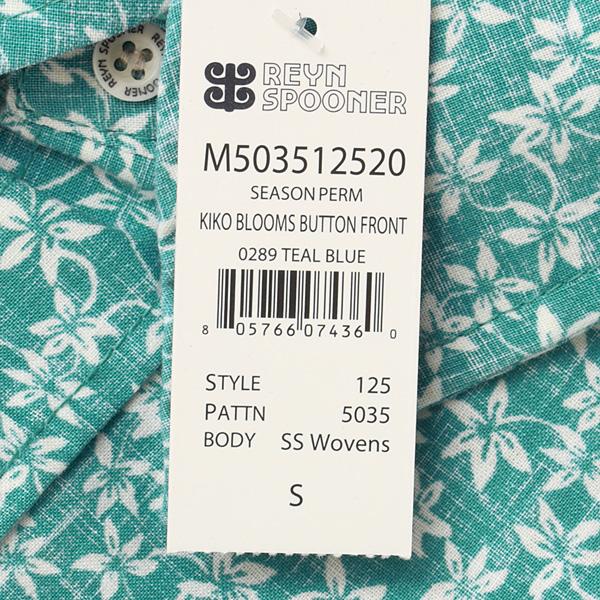 reynspooner 　レインスプーナー　KIKO BLOOMES 0125-5035　89）TEAL BLUE　フルオープンシャツ、　前開き　CLASSIC FIT SHIRT 半袖アロハシャツの画像