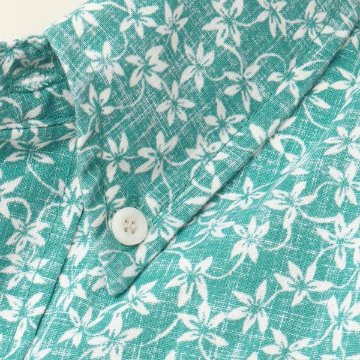 reynspooner 　レインスプーナー　KIKO BLOOMES 0125-5035　89）TEAL BLUE　フルオープンシャツ、　前開き　CLASSIC FIT SHIRT 半袖アロハシャツの画像