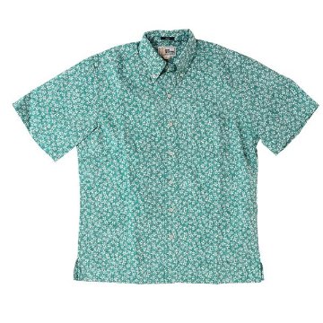 reynspooner 　レインスプーナー　KIKO BLOOMES 0125-5035　89）TEAL BLUE　フルオープンシャツ、　前開き　CLASSIC FIT SHIRT 半袖アロハシャツの画像