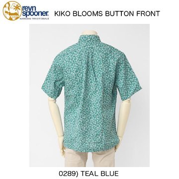 reynspooner 　レインスプーナー　KIKO BLOOMES 0125-5035　89）TEAL BLUE　フルオープンシャツ、　前開き　CLASSIC FIT SHIRT 半袖アロハシャツの画像