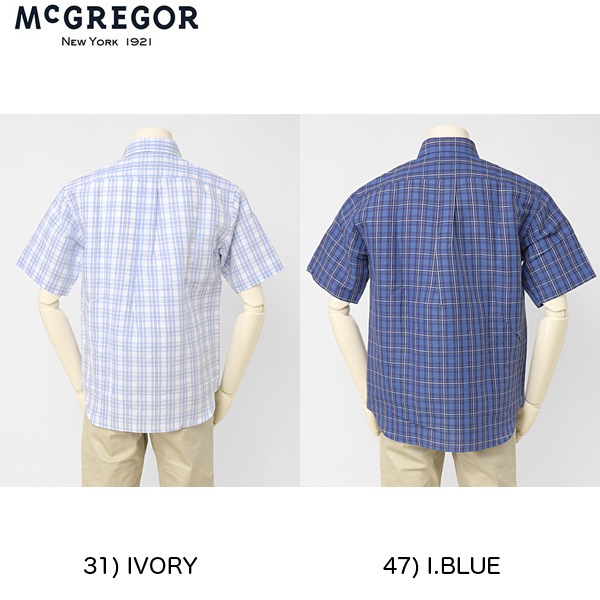 マックレガー メンズ 半袖シャツ McGREGOR 111160501 チェックBDシャツ ヘンプ混の画像