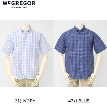 マックレガー メンズ 半袖シャツ McGREGOR 111160501 チェックBDシャツ ヘンプ混の画像