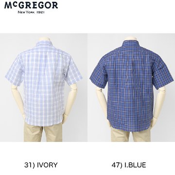 マックレガー メンズ 半袖シャツ McGREGOR 111160501 チェックBDシャツ ヘンプ混の画像
