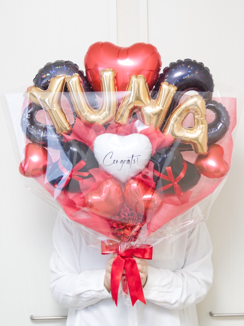 【バルーンバンチ】レターバルーンハートバンチ ブラック＆レッドの画像