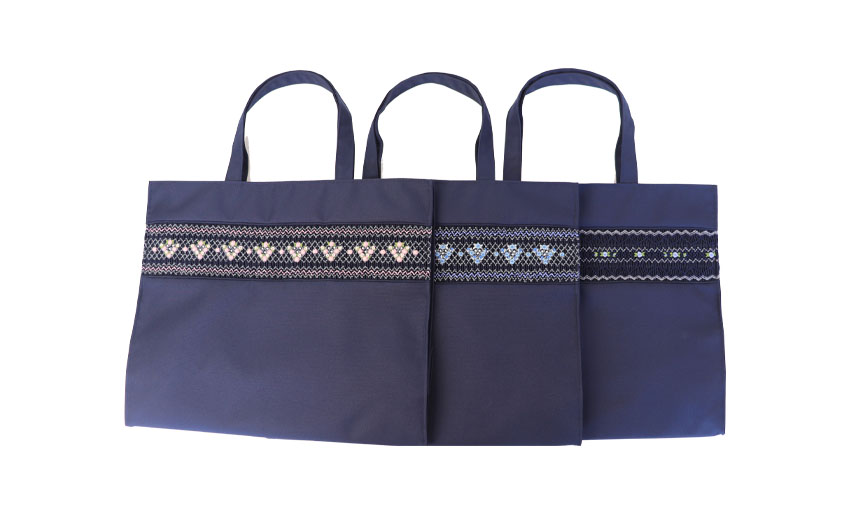 お受験用スモッキング刺繍入り大容量サブバッグ(紺・日本製)