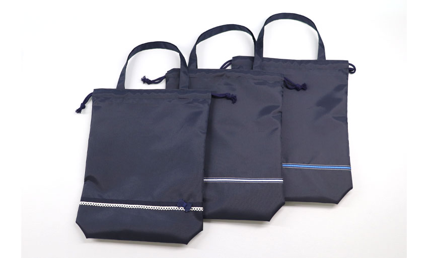 【ネット限定】持ち手付き巾着袋 紺　制菌ポリエステル製の画像