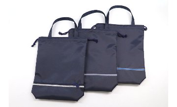 【ネット限定】持ち手付き巾着袋 紺　制菌ポリエステル製の画像