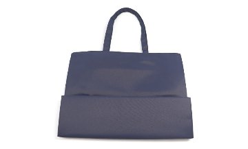 【お受験バッグ】 横型トートバッグ(リボンブローチ付き)｜紺無地｜自立型｜B4サイズ｜の画像