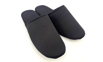 【ワケあり品】お父さまスリッパ(巾着袋付き)｜ グログラン黒 ｜日本製の画像