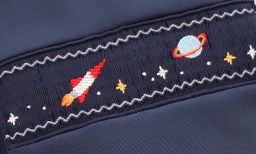 【訳アリ品20％OFF】自立型スモッキング刺繍入りシューズバッグ｜宇宙｜2本持ち手付きの画像