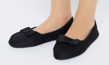 【訳あり品20％OFF】日本製 リボン携帯スリッパ(巾着・ポーチ付き)LLサイズ｜24.5～25.5cmの画像