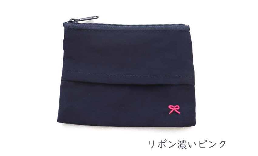 【本店限定】ワンポイント手刺繍 ファスナー付き ティッシュケース 紺｜ハンドメイド の画像