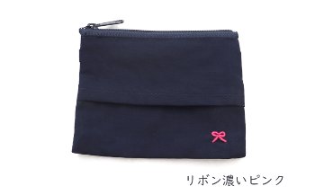 【本店限定】ワンポイント手刺繍 ファスナー付き ティッシュケース 紺｜ハンドメイド の画像