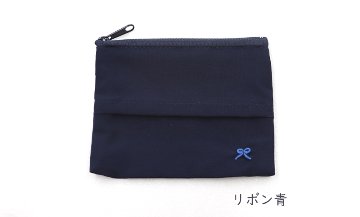 【本店限定】ワンポイント手刺繍 ファスナー付き ティッシュケース 紺｜ハンドメイド の画像