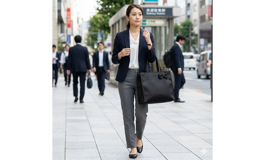 【お受験バッグ】自立型トートバッグ(紺・黒)｜B4サイズ｜大容量｜リボンが外せる｜日本製｜ジョリコムアンクール　の画像