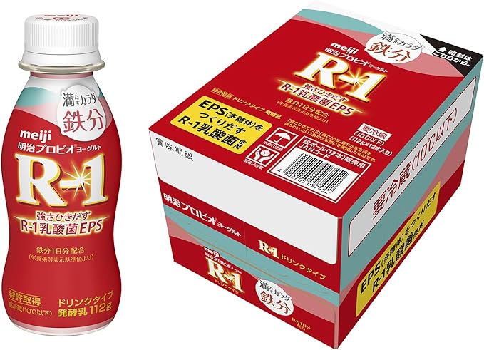 【明治】プロビオヨーグルトR-1ドリンクタイプ 満たすカラダ鉄分（112g×12）【18ptプレゼント】の画像