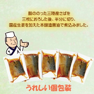 三陸産さばの生姜煮 1切5袋【40ptプレゼント】画像