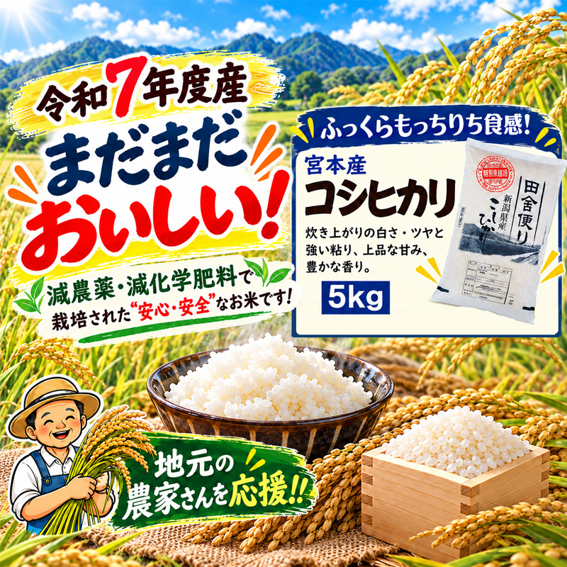 まだまだ美味しい!令和7年産 新潟県長岡産 特別栽培米こしひかり白米5kg【32ptプレゼント】の画像