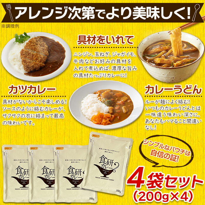 【全国送料無料】【ゆうパケット出荷】20種類以上のスパイス使用！美味しいレトルト食研カレー4食(200g×4袋)【65ptプレゼント】画像