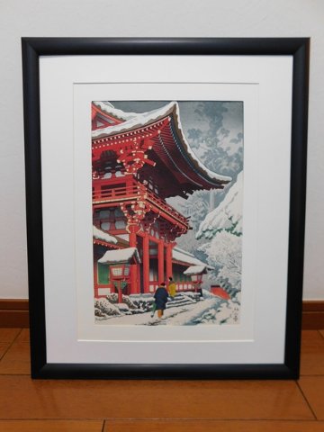 【Secondhand　Goods】浅野竹二　木版画　『上賀茂神社雪』の画像