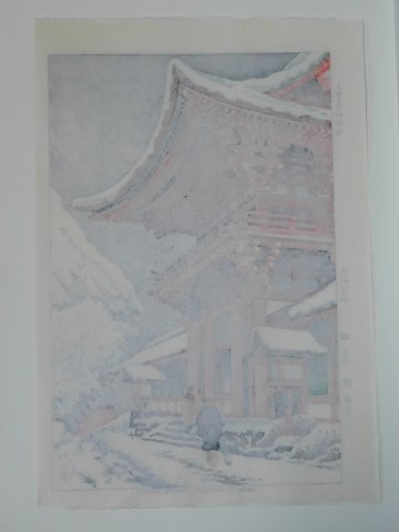 【Secondhand　Goods】浅野竹二　木版画　『上賀茂神社雪』の画像