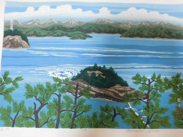 【Secondhand　Goods】井堂 雅夫 木版画『鳴 門』直筆サイン入りの画像