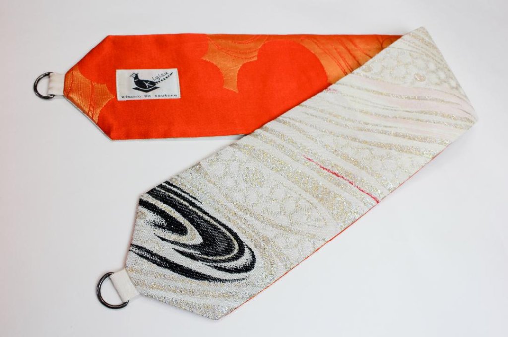 【既製商品】リバーシブル簡易帯　白×橙の画像