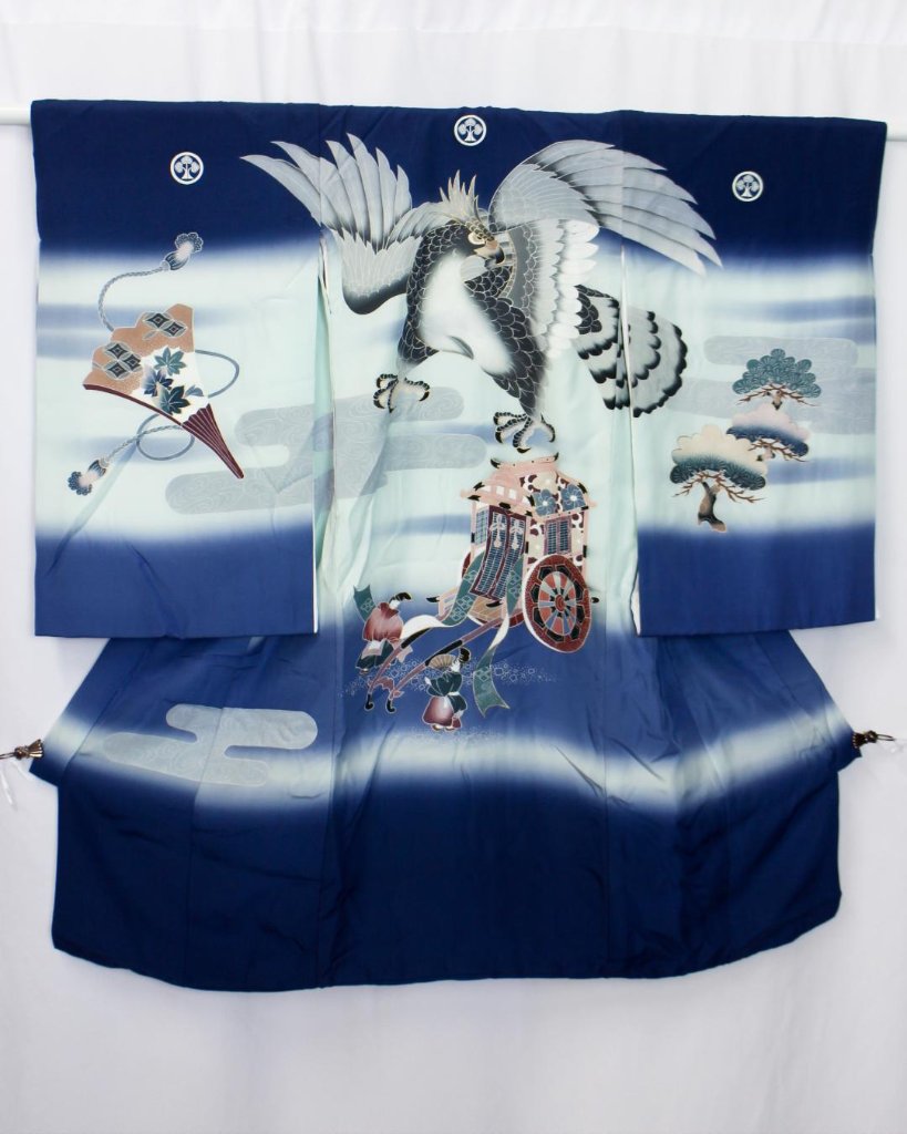 【古着物】鷹御所車男児用祝い着の画像