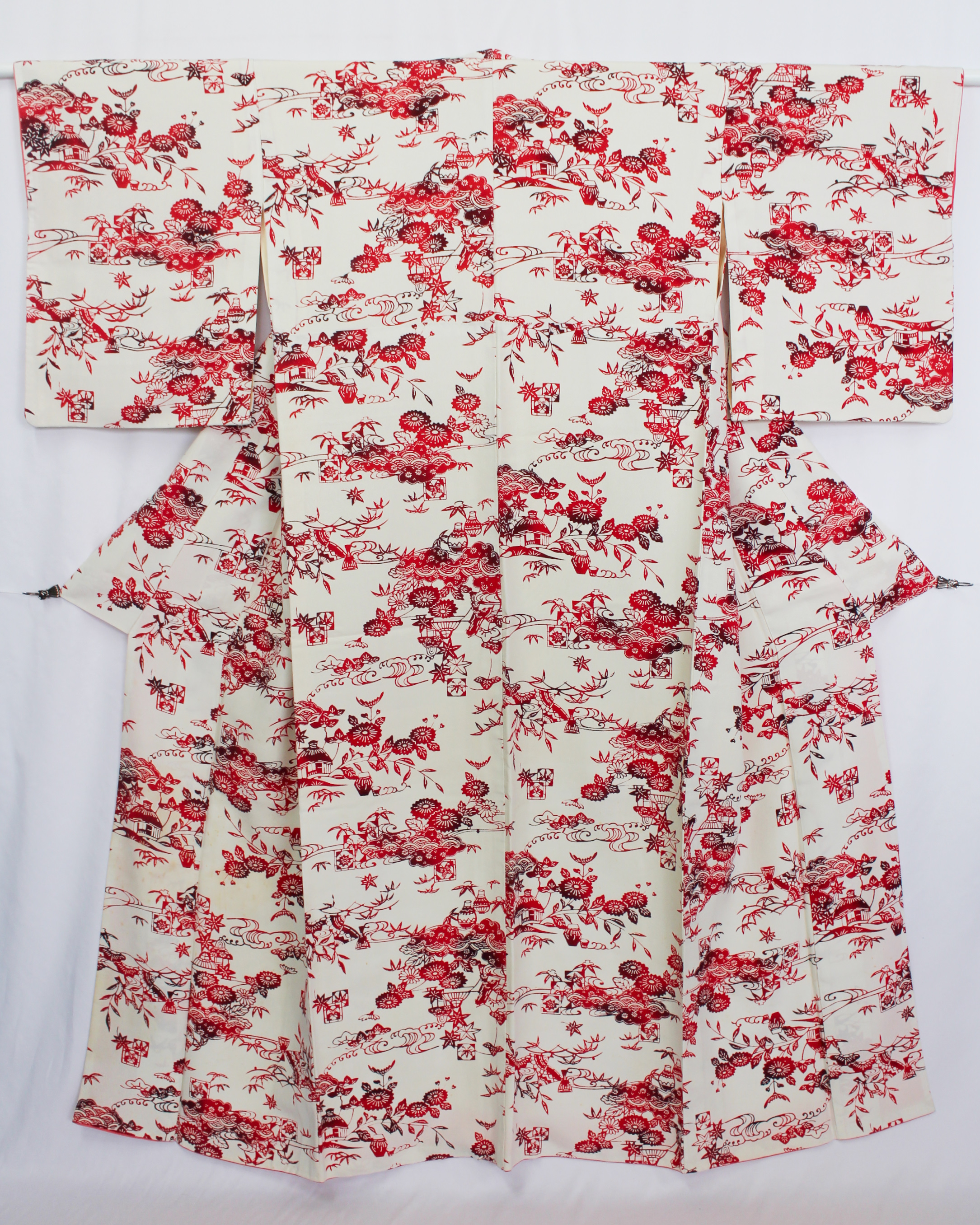 【古着物】草花風景柄小紋着物の画像