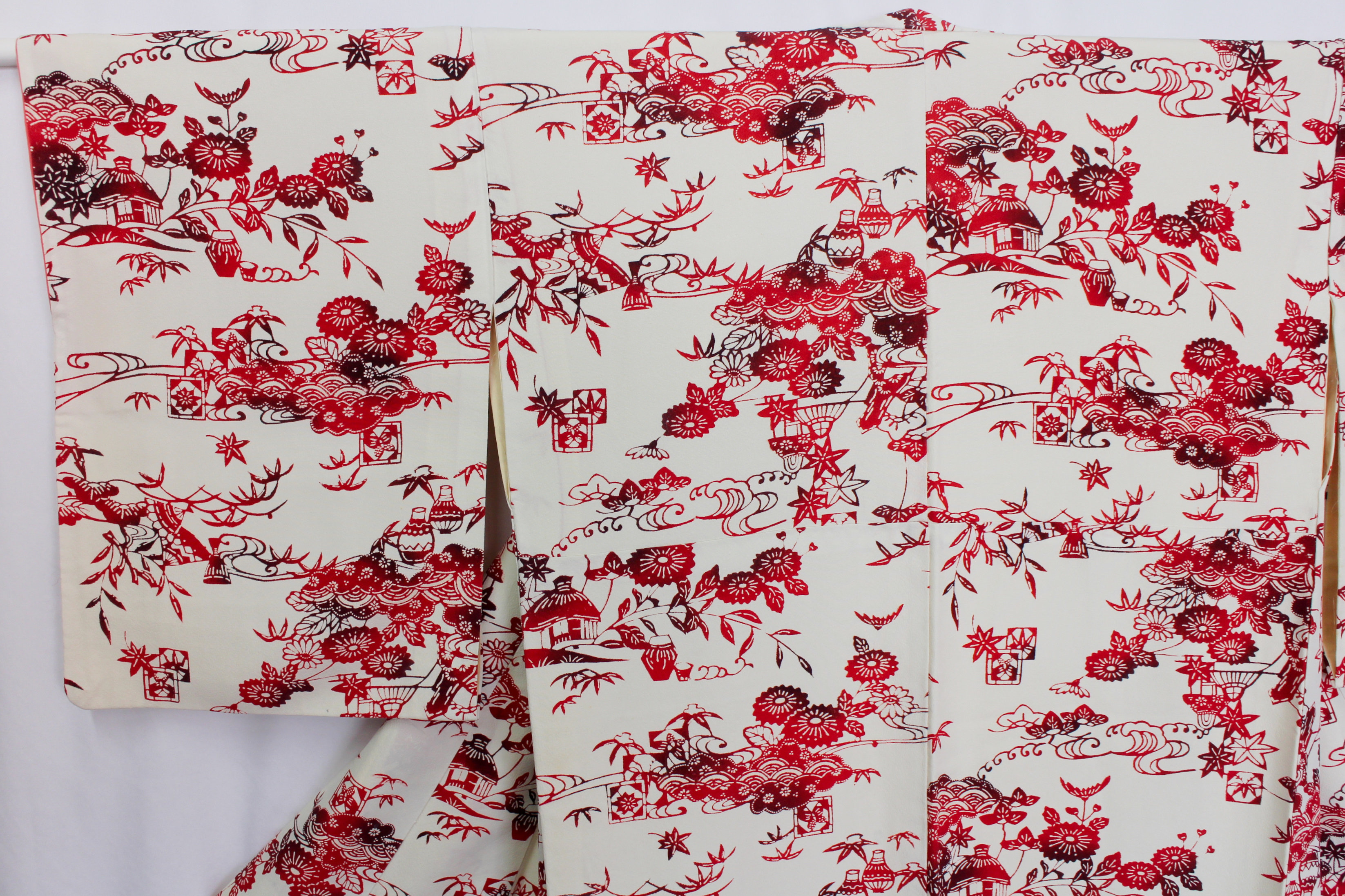 【古着物】草花風景柄小紋着物の画像