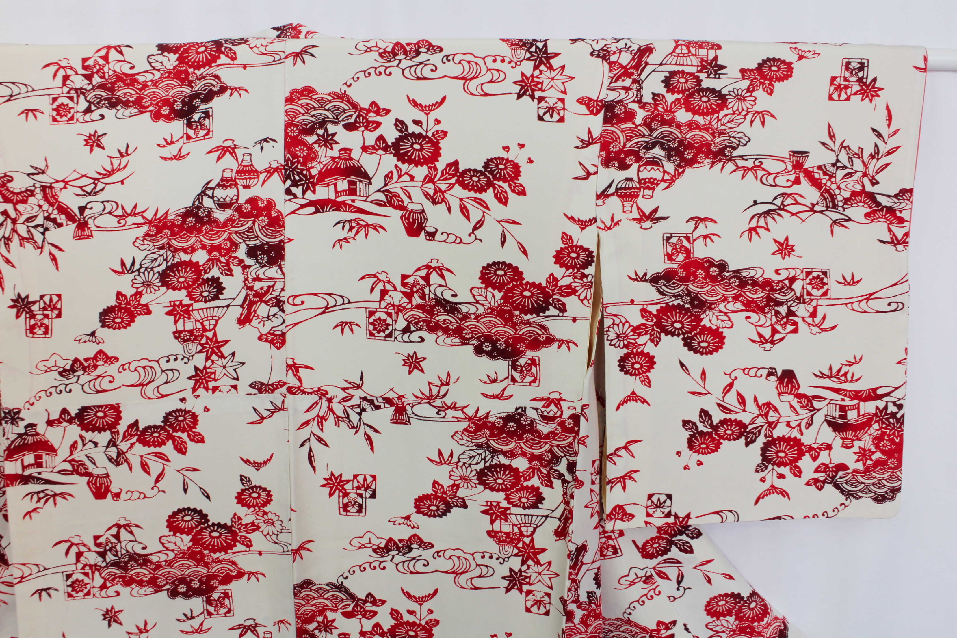 【古着物】草花風景柄小紋着物の画像