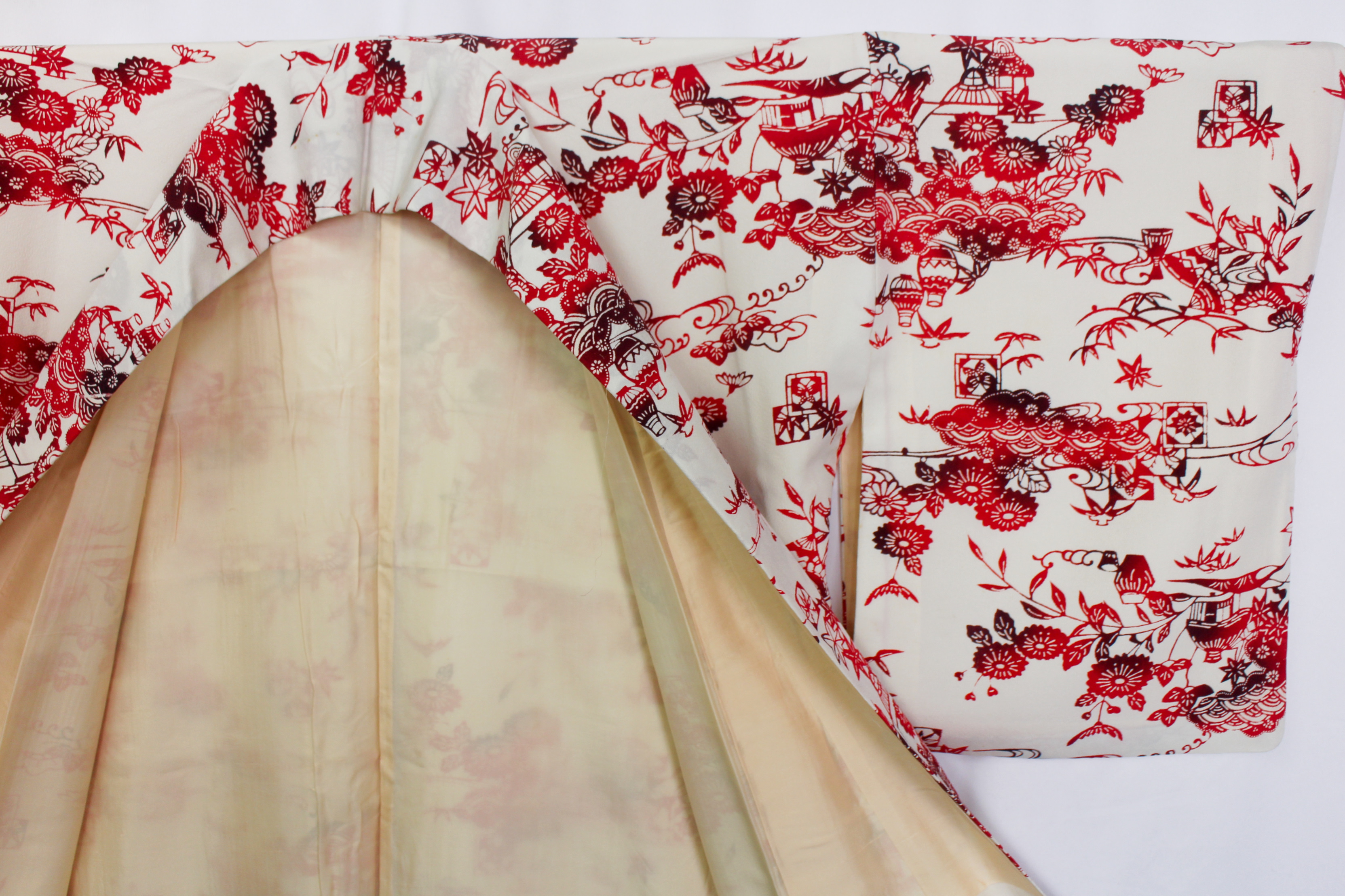 【古着物】草花風景柄小紋着物の画像