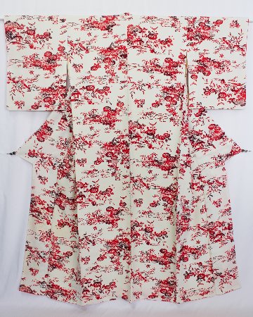 【古着物】草花風景柄小紋着物の画像