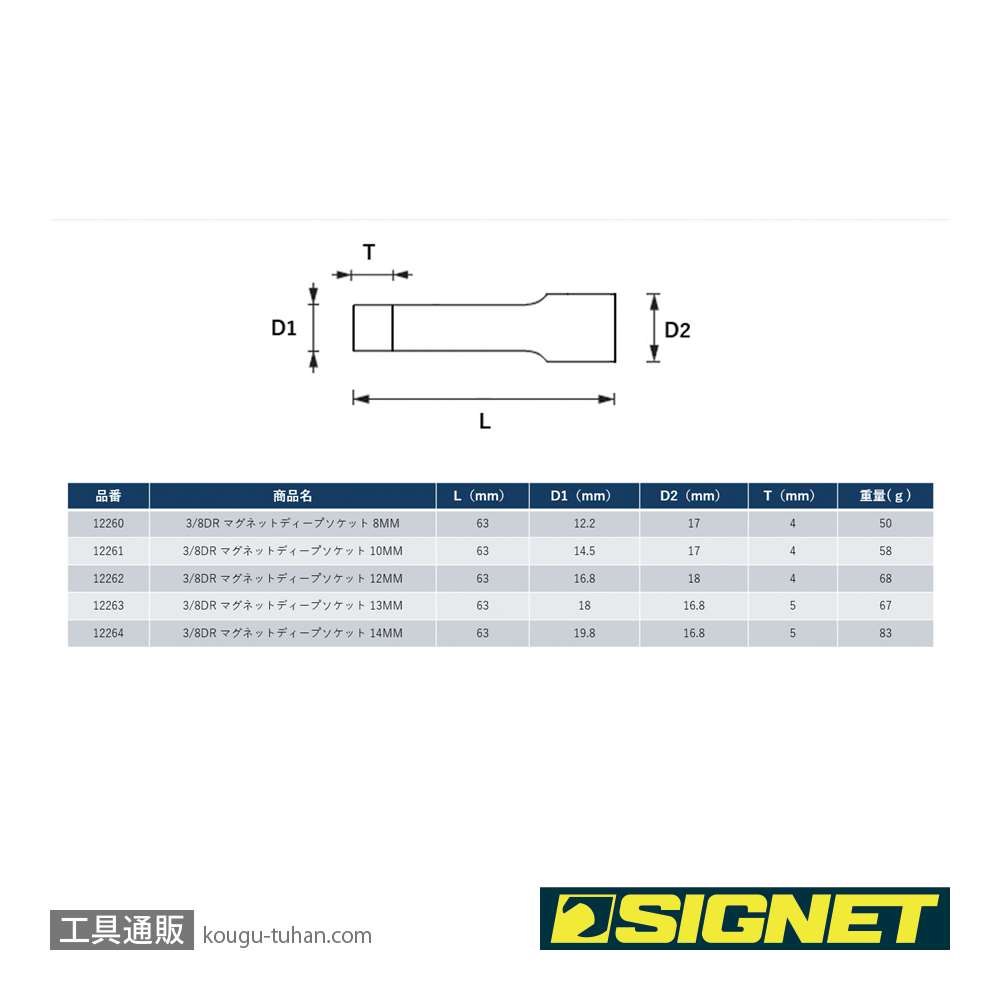 SIGNET 12262 3/8DR マグネットディープソケット 12MMの画像