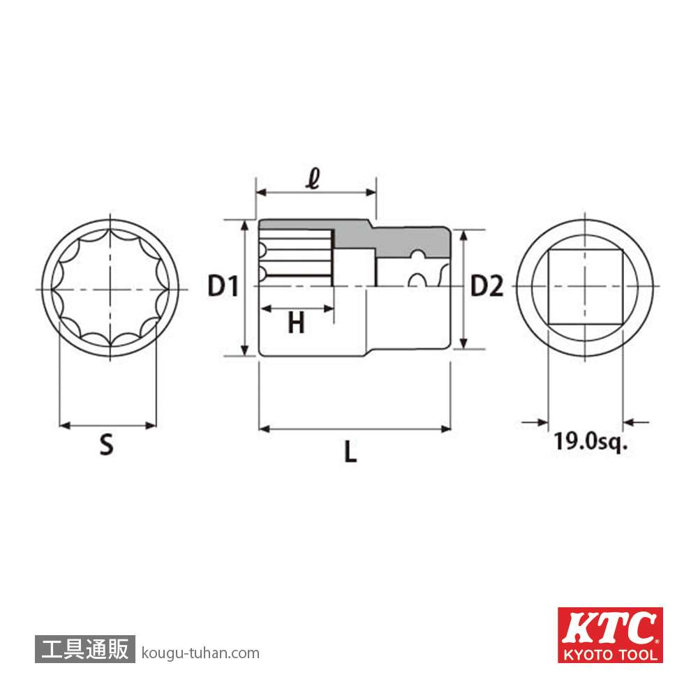 KTC 京都機械工具 19.0sq.ソケット(十二角) B6-46W