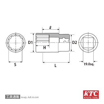 KTC B6L-36W (19.0SQ)ディープソケット(十二角)の画像