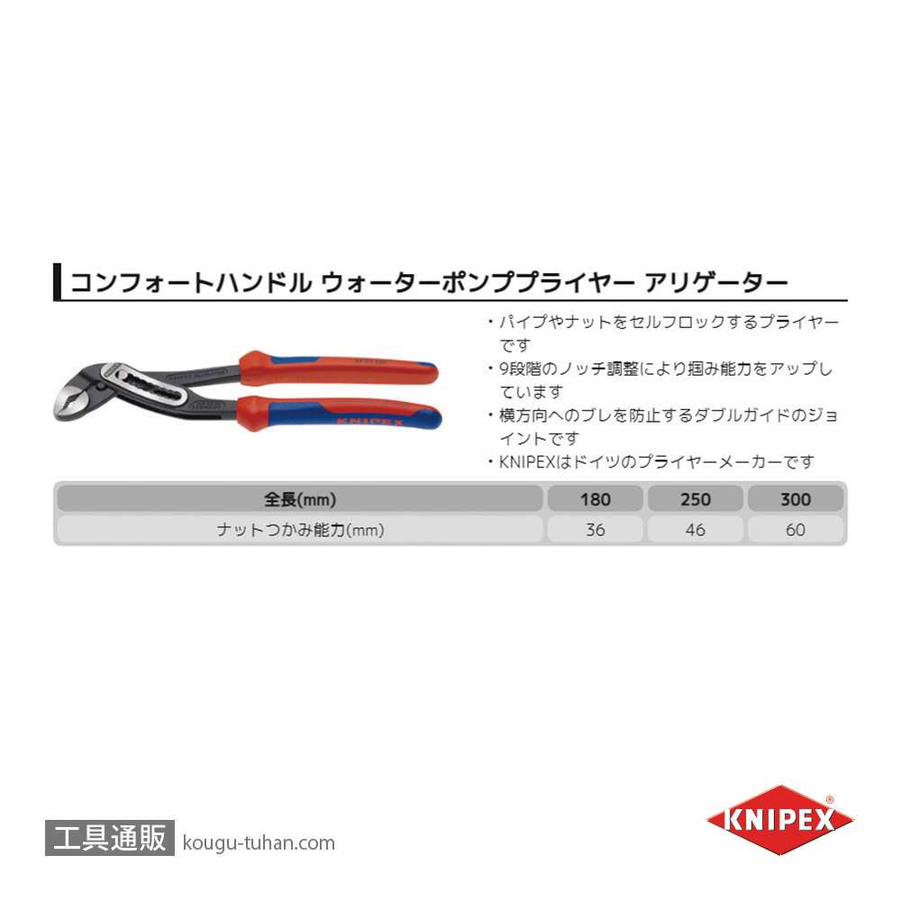 KNIPEX 8802-180SB アリゲーター ウォーターポンププライヤーの画像