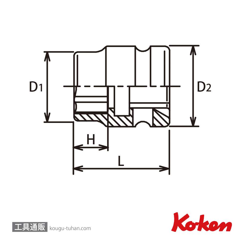 コーケン 14401MS-22 1/2"インパクト6角ショートソケット/薄肉画像