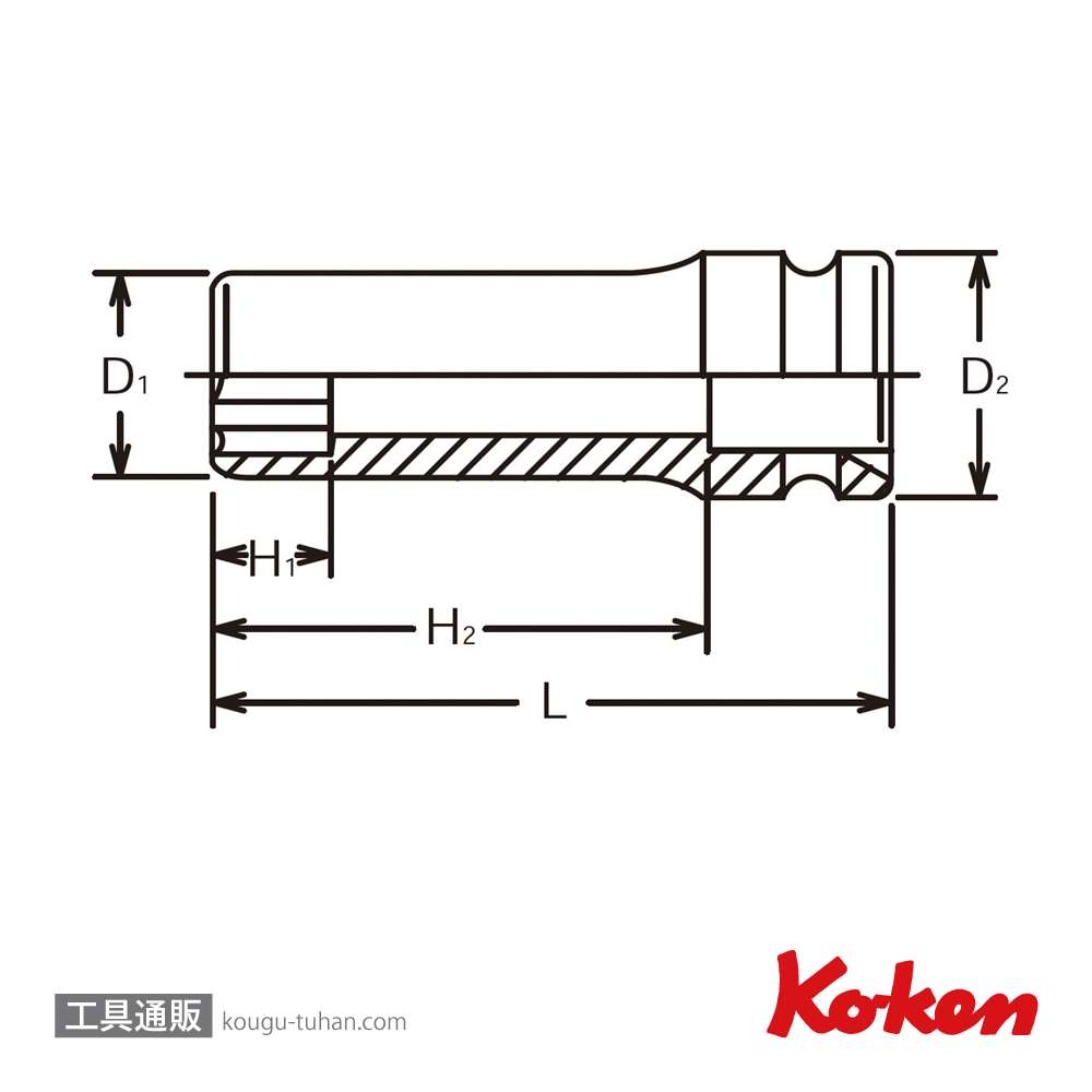 コーケン 15310M-22 5/8"インパクトサーフェイスディープソケット22mmの画像