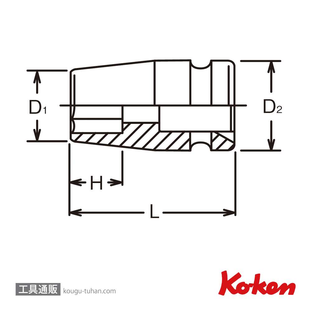 コーケン 15400A-13/16 5/8"インパクト6角ソケット 13/16"画像