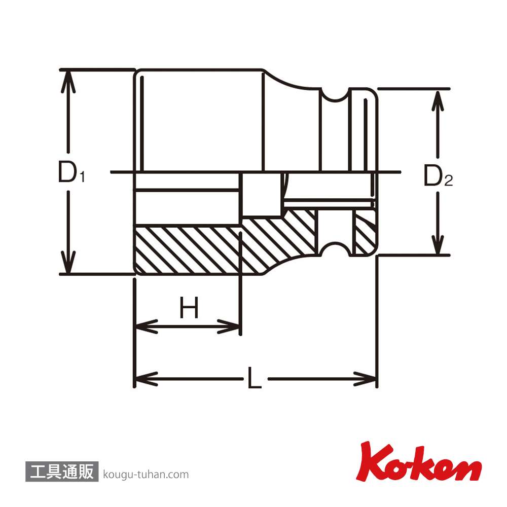 コーケン 13400-6WN 3/8"インパクトウエルドナットソケット 6mm画像