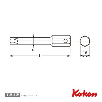 コーケン 107.16-T55(L100) 16mmH トルクスビット(ロング)T55画像