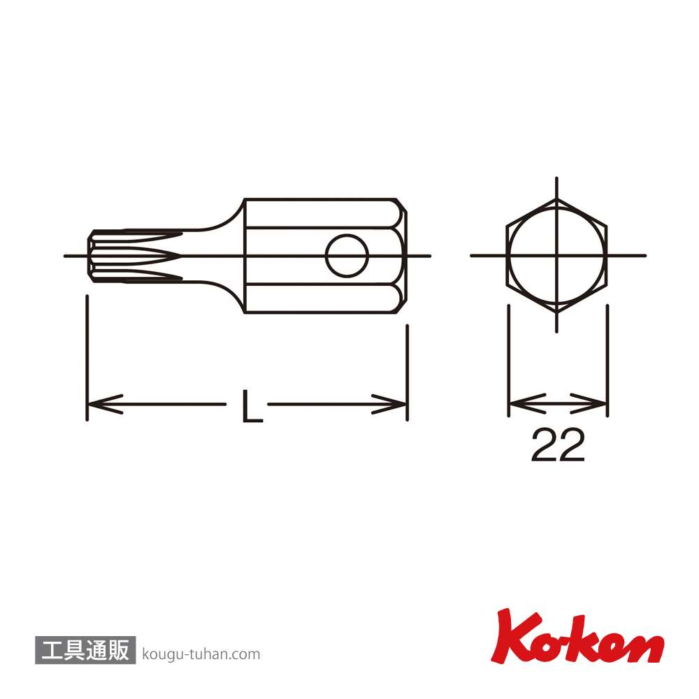 コーケン 107.22-T100 22mmH トルクスビット T100の画像