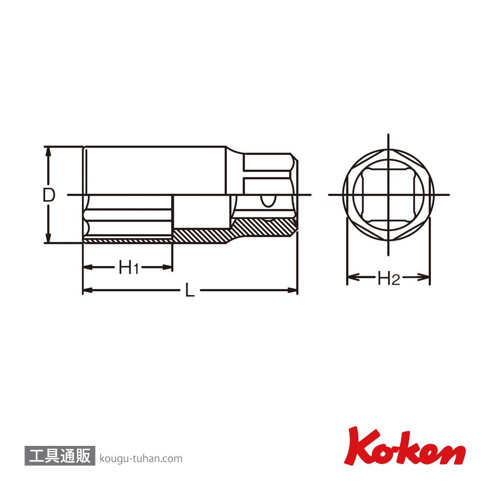 コーケン 4300M-19(L60) 1/2"ホイールナット用ソケット 19mmの画像